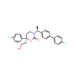 C[C@@H](c1ccc(-c2ccc(F)cc2)cc1)N1CC[C@](CCO)(c2ccc(F)cc2)OC1=O ZINC000072141545