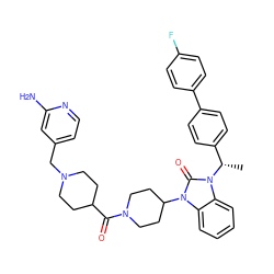 C[C@@H](c1ccc(-c2ccc(F)cc2)cc1)n1c(=O)n(C2CCN(C(=O)C3CCN(Cc4ccnc(N)c4)CC3)CC2)c2ccccc21 ZINC000096285297