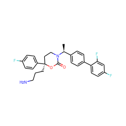 C[C@@H](c1ccc(-c2ccc(F)cc2F)cc1)N1CC[C@](CCCN)(c2ccc(F)cc2)OC1=O ZINC000072116328