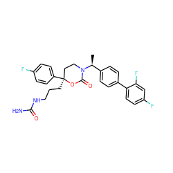 C[C@@H](c1ccc(-c2ccc(F)cc2F)cc1)N1CC[C@](CCCNC(N)=O)(c2ccc(F)cc2)OC1=O ZINC000072114894