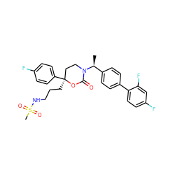 C[C@@H](c1ccc(-c2ccc(F)cc2F)cc1)N1CC[C@](CCCNS(C)(=O)=O)(c2ccc(F)cc2)OC1=O ZINC000072118270