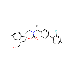 C[C@@H](c1ccc(-c2ccc(F)cc2F)cc1)N1CC[C@](CCCO)(c2ccc(F)cc2)OC1=O ZINC000072116947