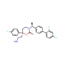 C[C@@H](c1ccc(-c2ccc(F)cc2F)cc1)N1CC[C@](CCN)(c2ccc(F)cc2)OC1=O ZINC000072116634