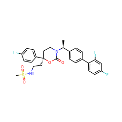 C[C@@H](c1ccc(-c2ccc(F)cc2F)cc1)N1CC[C@](CCNS(C)(=O)=O)(c2ccc(F)cc2)OC1=O ZINC000072116189