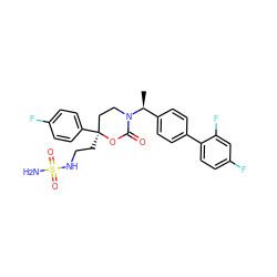 C[C@@H](c1ccc(-c2ccc(F)cc2F)cc1)N1CC[C@](CCNS(N)(=O)=O)(c2ccc(F)cc2)OC1=O ZINC000072114381