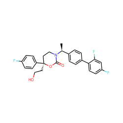 C[C@@H](c1ccc(-c2ccc(F)cc2F)cc1)N1CC[C@](CCO)(c2ccc(F)cc2)OC1=O ZINC000072117035