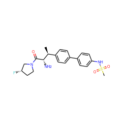 C[C@@H](c1ccc(-c2ccc(NS(C)(=O)=O)cc2)cc1)[C@H](N)C(=O)N1CC[C@H](F)C1 ZINC000014948220