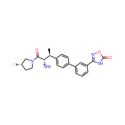 C[C@@H](c1ccc(-c2cccc(-c3noc(=O)[nH]3)c2)cc1)[C@H](N)C(=O)N1CC[C@H](F)C1 ZINC000013980677