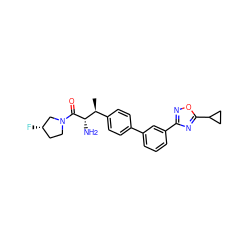 C[C@@H](c1ccc(-c2cccc(-c3noc(C4CC4)n3)c2)cc1)[C@H](N)C(=O)N1CC[C@H](F)C1 ZINC000014948258