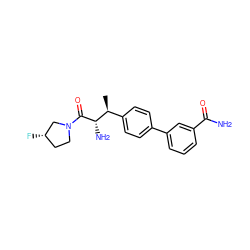 C[C@@H](c1ccc(-c2cccc(C(N)=O)c2)cc1)[C@H](N)C(=O)N1CC[C@H](F)C1 ZINC000014948209