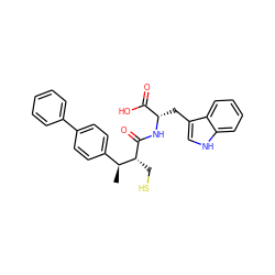 C[C@@H](c1ccc(-c2ccccc2)cc1)[C@@H](CS)C(=O)N[C@@H](Cc1c[nH]c2ccccc12)C(=O)O ZINC000013472969