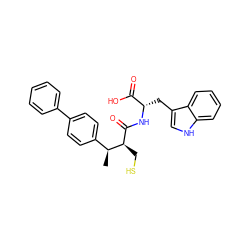 C[C@@H](c1ccc(-c2ccccc2)cc1)[C@H](CS)C(=O)N[C@@H](Cc1c[nH]c2ccccc12)C(=O)O ZINC000013472971