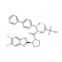 C[C@@H](c1ccc(-c2ccccc2)cc1)[C@H](NC(=O)C(C)(C)N)C(=O)N1CCC[C@H]1c1nc2cc(Cl)c(Cl)cc2[nH]1 ZINC000064548802