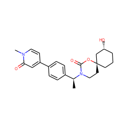 C[C@@H](c1ccc(-c2ccn(C)c(=O)c2)cc1)N1CC[C@@]2(CCC[C@@H](O)C2)OC1=O ZINC000169076262