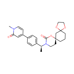 C[C@@H](c1ccc(-c2ccn(C)c(=O)c2)cc1)N1CC[C@@]2(CCCC3(C2)OCCO3)OC1=O ZINC000142703026