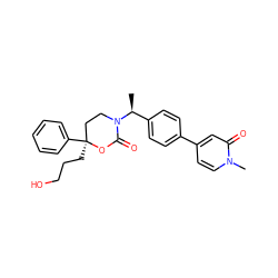 C[C@@H](c1ccc(-c2ccn(C)c(=O)c2)cc1)N1CC[C@](CCCO)(c2ccccc2)OC1=O ZINC000096178583