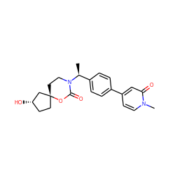 C[C@@H](c1ccc(-c2ccn(C)c(=O)c2)cc1)N1CC[C@]2(CC[C@H](O)C2)OC1=O ZINC000169177061