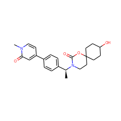 C[C@@H](c1ccc(-c2ccn(C)c(=O)c2)cc1)N1CCC2(CCC(O)CC2)OC1=O ZINC000142702185