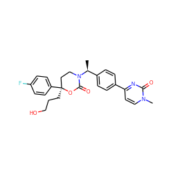 C[C@@H](c1ccc(-c2ccn(C)c(=O)n2)cc1)N1CC[C@](CCCO)(c2ccc(F)cc2)OC1=O ZINC000096178396