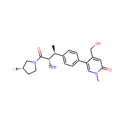 C[C@@H](c1ccc(-c2cn(C)c(=O)cc2CO)cc1)[C@H](N)C(=O)N1CC[C@H](F)C1 ZINC000014947717