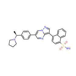 C[C@@H](c1ccc(-c2cnc3c(-c4ccc(S(N)(=O)=O)c5ccccc45)cnn3c2)cc1)N1CCCC1 ZINC001772820550