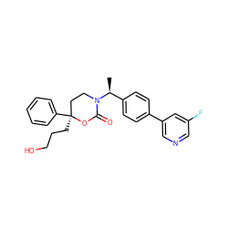 C[C@@H](c1ccc(-c2cncc(F)c2)cc1)N1CC[C@](CCCO)(c2ccccc2)OC1=O ZINC000114923709