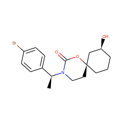 C[C@@H](c1ccc(Br)cc1)N1CC[C@@]2(CCC[C@H](O)C2)OC1=O ZINC000142706788