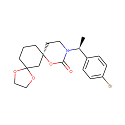 C[C@@H](c1ccc(Br)cc1)N1CC[C@]2(CCCC3(C2)OCCO3)OC1=O ZINC000142702622