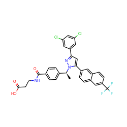 C[C@@H](c1ccc(C(=O)NCCC(=O)O)cc1)n1nc(-c2cc(Cl)cc(Cl)c2)cc1-c1ccc2cc(C(F)(F)F)ccc2c1 ZINC000095117922