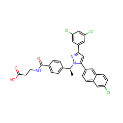 C[C@@H](c1ccc(C(=O)NCCC(=O)O)cc1)n1nc(-c2cc(Cl)cc(Cl)c2)cc1-c1ccc2cc(Cl)ccc2c1 ZINC000095087833