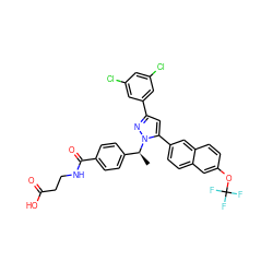 C[C@@H](c1ccc(C(=O)NCCC(=O)O)cc1)n1nc(-c2cc(Cl)cc(Cl)c2)cc1-c1ccc2cc(OC(F)(F)F)ccc2c1 ZINC000095117925