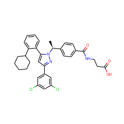 C[C@@H](c1ccc(C(=O)NCCC(=O)O)cc1)n1nc(-c2cc(Cl)cc(Cl)c2)cc1-c1ccccc1C1CCCCC1 ZINC000095574862