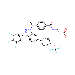 C[C@@H](c1ccc(C(=O)NCCC(=O)O)cc1)n1nc(-c2cc(F)c(F)c(F)c2)c2ccc(-c3ccc(OC(F)(F)F)cc3)cc21 ZINC000473090535