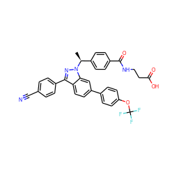 C[C@@H](c1ccc(C(=O)NCCC(=O)O)cc1)n1nc(-c2ccc(C#N)cc2)c2ccc(-c3ccc(OC(F)(F)F)cc3)cc21 ZINC000473091450