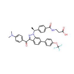 C[C@@H](c1ccc(C(=O)NCCC(=O)O)cc1)n1nc(C(=O)c2ccc(N(C)C)cc2)c2ccc(-c3ccc(OC(F)(F)F)cc3)cc21 ZINC000473090058