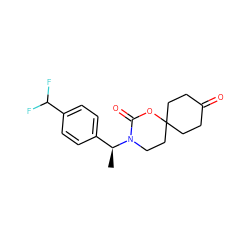 C[C@@H](c1ccc(C(F)F)cc1)N1CCC2(CCC(=O)CC2)OC1=O ZINC000146113741