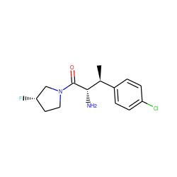 C[C@@H](c1ccc(Cl)cc1)[C@H](N)C(=O)N1CC[C@H](F)C1 ZINC000053243155