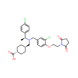 C[C@@H](c1ccc(Cl)cc1)N(Cc1ccc(OCCN2C(=O)CCC2=O)c(Cl)c1)C[C@H]1CC[C@H](C(=O)O)CC1 ZINC000473228788