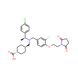 C[C@@H](c1ccc(Cl)cc1)N(Cc1ccc(OCCN2C(=O)CCC2=O)c(F)c1)C[C@H]1CC[C@H](C(=O)O)CC1 ZINC000473243791