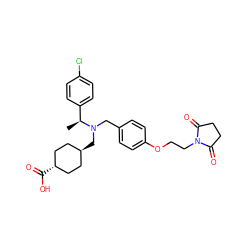 C[C@@H](c1ccc(Cl)cc1)N(Cc1ccc(OCCN2C(=O)CCC2=O)cc1)C[C@H]1CC[C@H](C(=O)O)CC1 ZINC000473245058