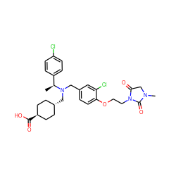 C[C@@H](c1ccc(Cl)cc1)N(Cc1ccc(OCCN2C(=O)CN(C)C2=O)c(Cl)c1)C[C@H]1CC[C@H](C(=O)O)CC1 ZINC000473228807