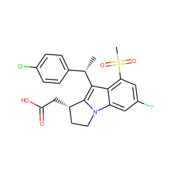 C[C@@H](c1ccc(Cl)cc1)c1c2n(c3cc(F)cc(S(C)(=O)=O)c13)CC[C@@H]2CC(=O)O ZINC000029052947