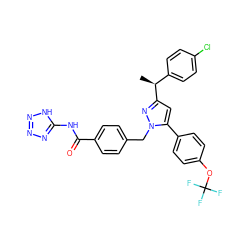 C[C@@H](c1ccc(Cl)cc1)c1cc(-c2ccc(OC(F)(F)F)cc2)n(Cc2ccc(C(=O)Nc3nnn[nH]3)cc2)n1 ZINC000066100074