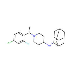 C[C@@H](c1ccc(Cl)cc1F)N1CCC(NC2C3CC4CC(C3)CC2C4)CC1 ZINC000040394603