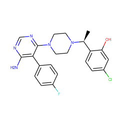 C[C@@H](c1ccc(Cl)cc1O)N1CCN(c2ncnc(N)c2-c2ccc(F)cc2)CC1 ZINC000218687663