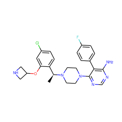 C[C@@H](c1ccc(Cl)cc1OC1CNC1)N1CCN(c2ncnc(N)c2-c2ccc(F)cc2)CC1 ZINC000219031952