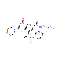 C[C@@H](c1ccc(F)c(F)c1)[C@@H](C)c1cc(C(=O)NCCN(C)C)cc2c(=O)cc(N3CCOCC3)oc12 ZINC000169701212