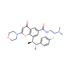 C[C@@H](c1ccc(F)cc1)[C@@H](C)c1cc(C(=O)NCCN(C)C)cc2c(=O)cc(N3CCOCC3)oc12 ZINC000169701220