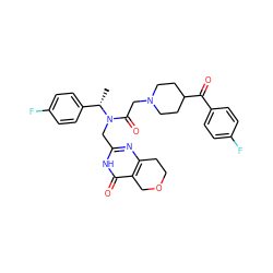 C[C@@H](c1ccc(F)cc1)N(Cc1nc2c(c(=O)[nH]1)COCC2)C(=O)CN1CCC(C(=O)c2ccc(F)cc2)CC1 ZINC000208802749