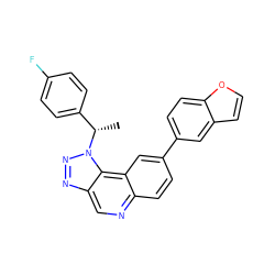 C[C@@H](c1ccc(F)cc1)n1nnc2cnc3ccc(-c4ccc5occc5c4)cc3c21 ZINC001772628326